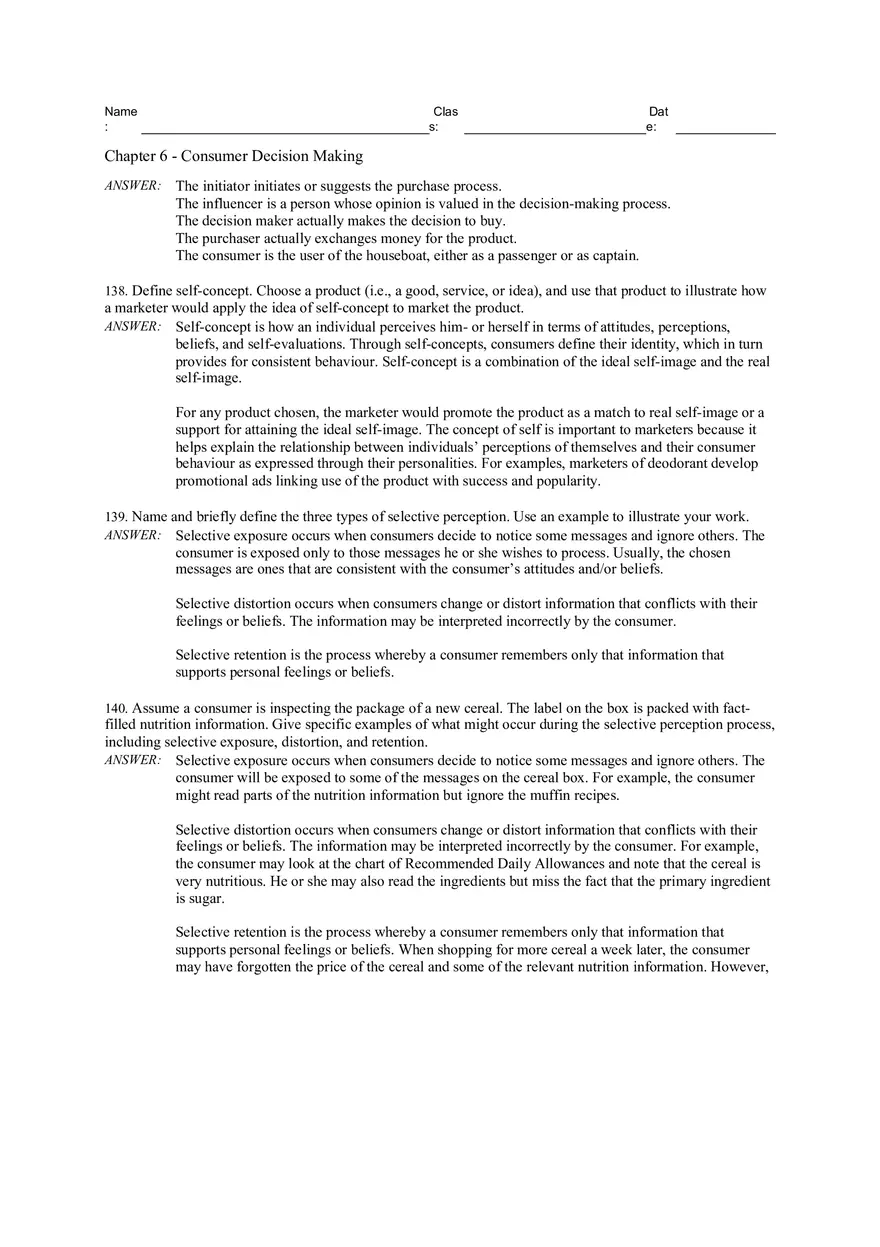 Consumer Decision Making Answers 3 - Page 9