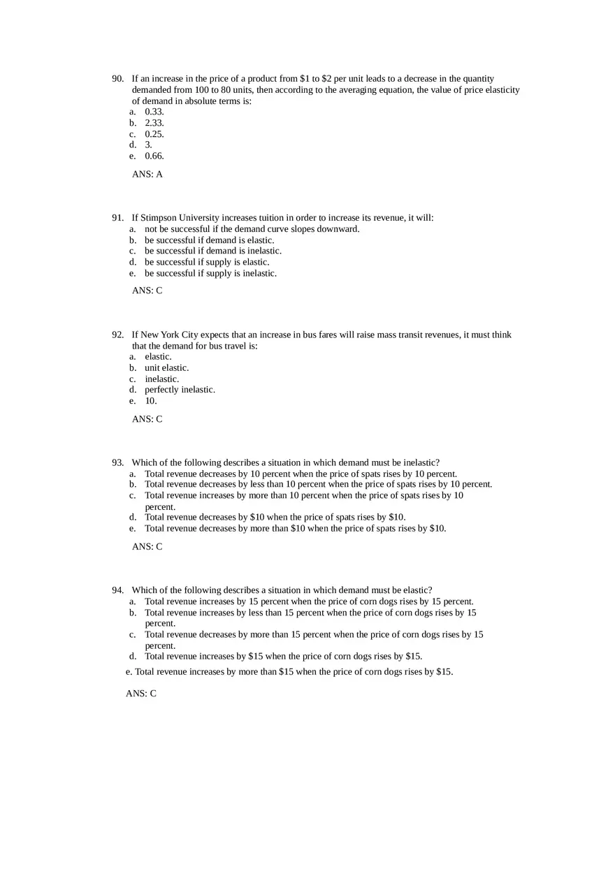Price Elasticity of Demand and Supply Answer Key Part 2 - Page 10