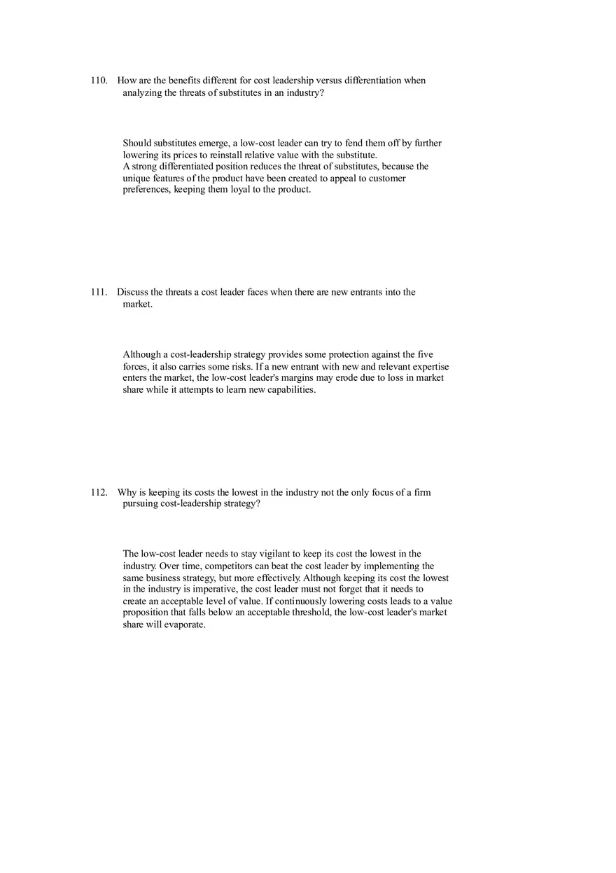 Differentiation, Cost Leadership, and Integration Answer Key Part 6 - Page 3