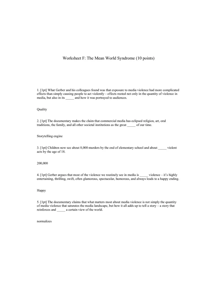 The Mean World Syndrome with Answers - Page 1