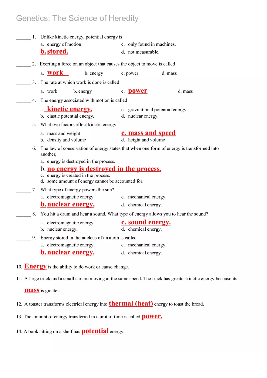 Genetics The Science of Heredity Answers - Page 1