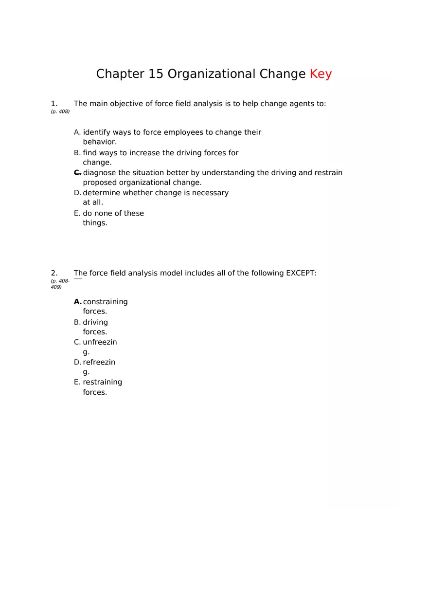 Chapter 15 Organizational Change Answer Key 1 - Page 1