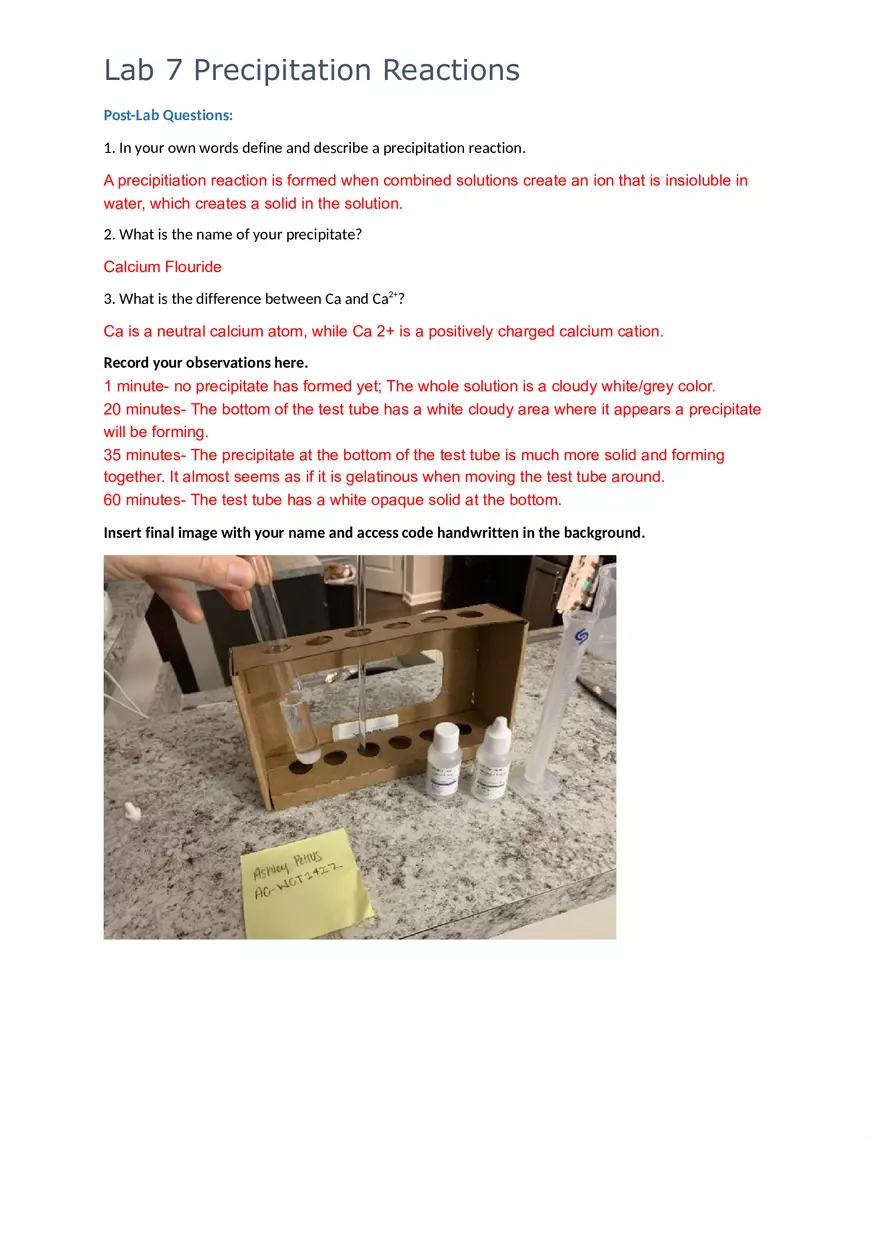 Lab 7 Precipitation Reactions - Page 2