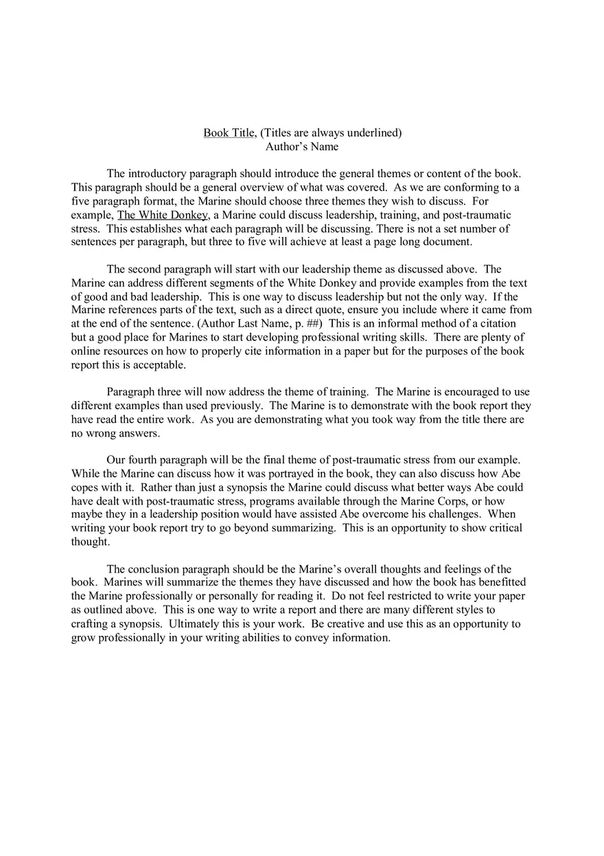 USMC Book Report Template - Page 2