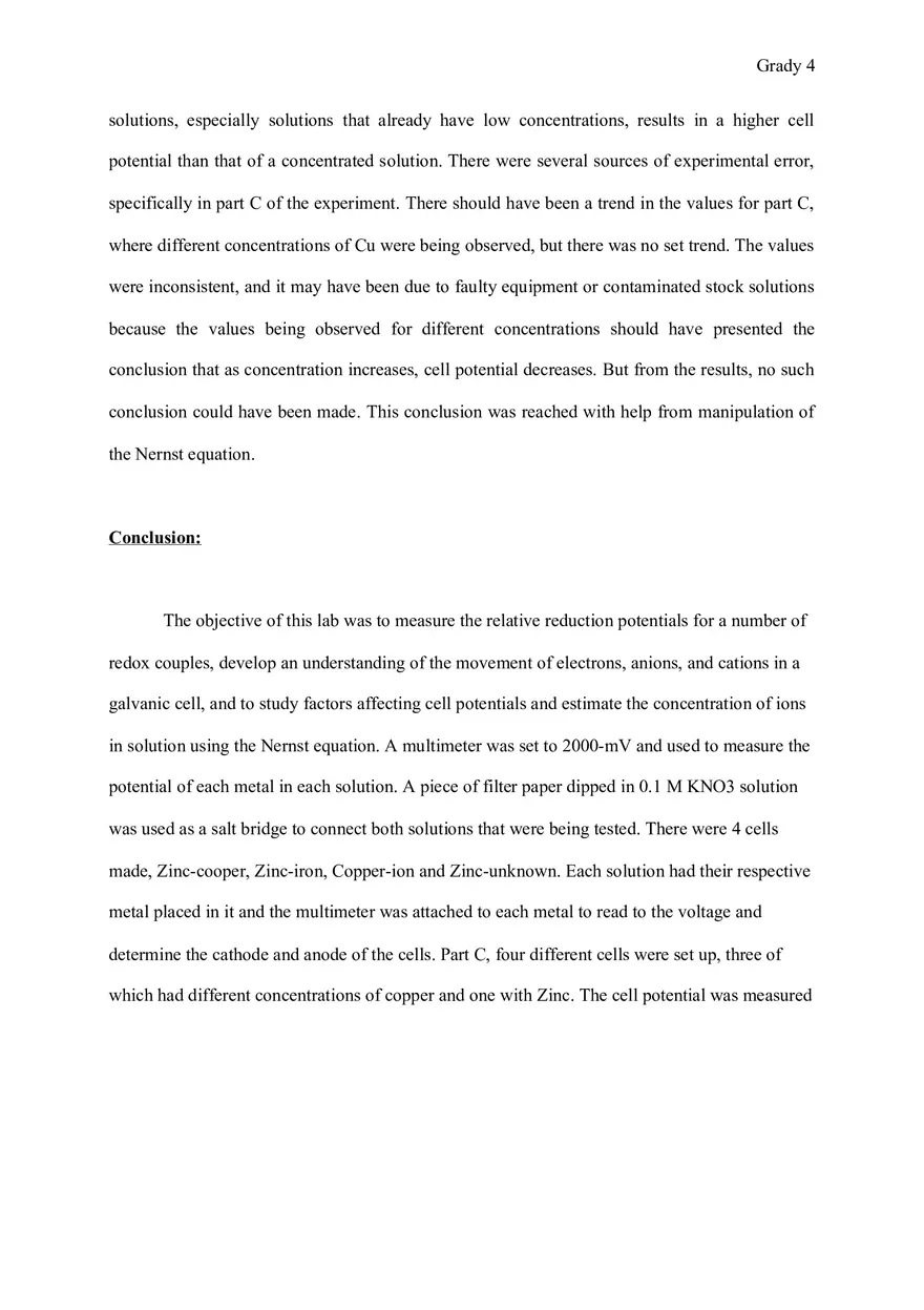 Galvanic Cell, the Nernst Equation Report - Page 4