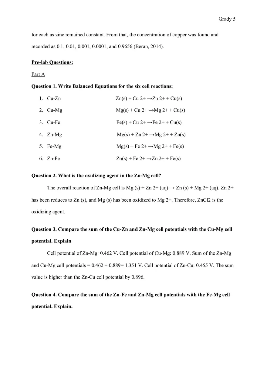 Galvanic Cell, the Nernst Equation Report - Page 5