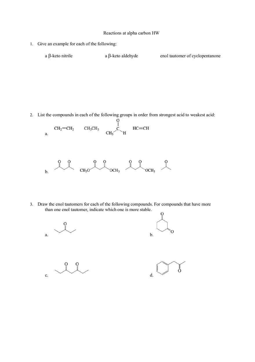 Reactions at Alpha Carbon HW - Page 1