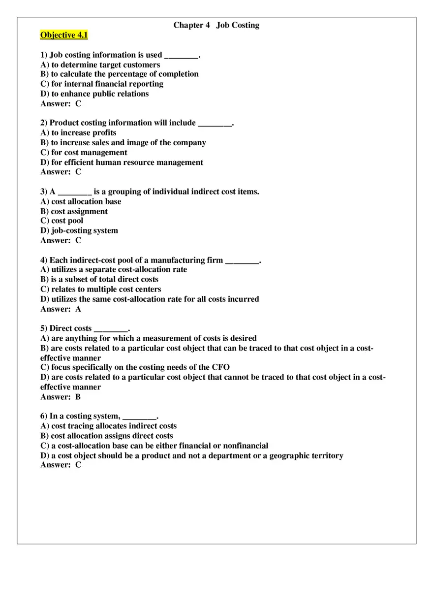 Chapter 4 Job Costing Answer Key Part 1 - Page 1