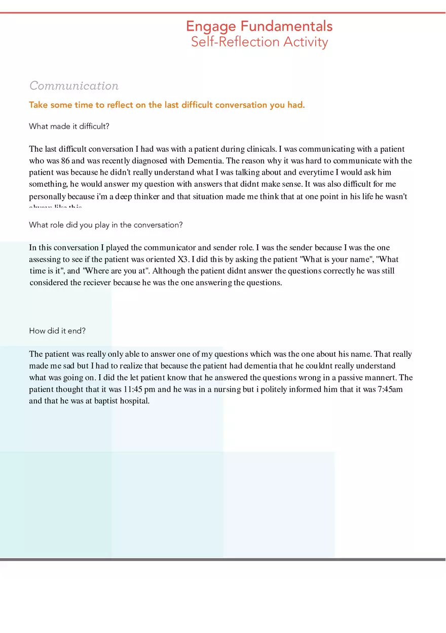 Self Reflection Activity - Communication - Page 1