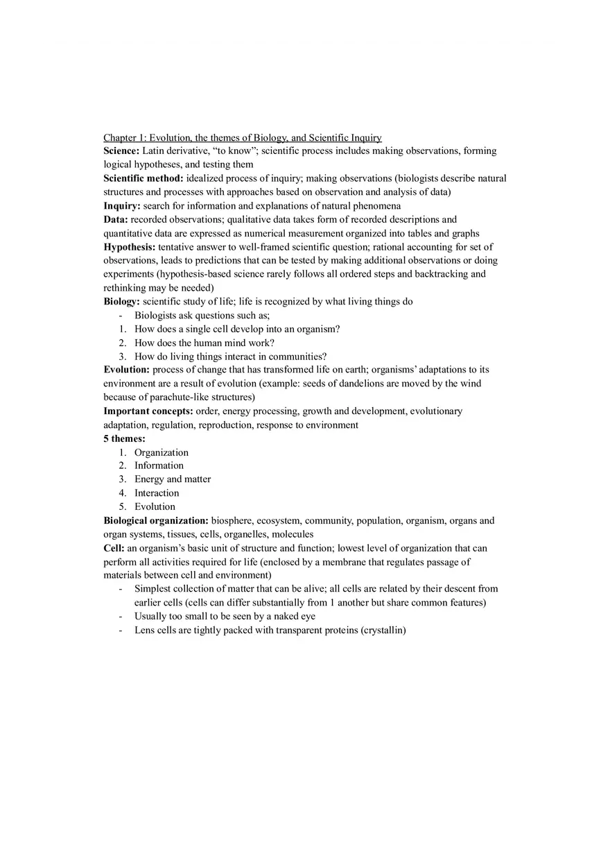 Evolution, the Themes of Biology, and Scientific Inquiry Part 1 - Page 1