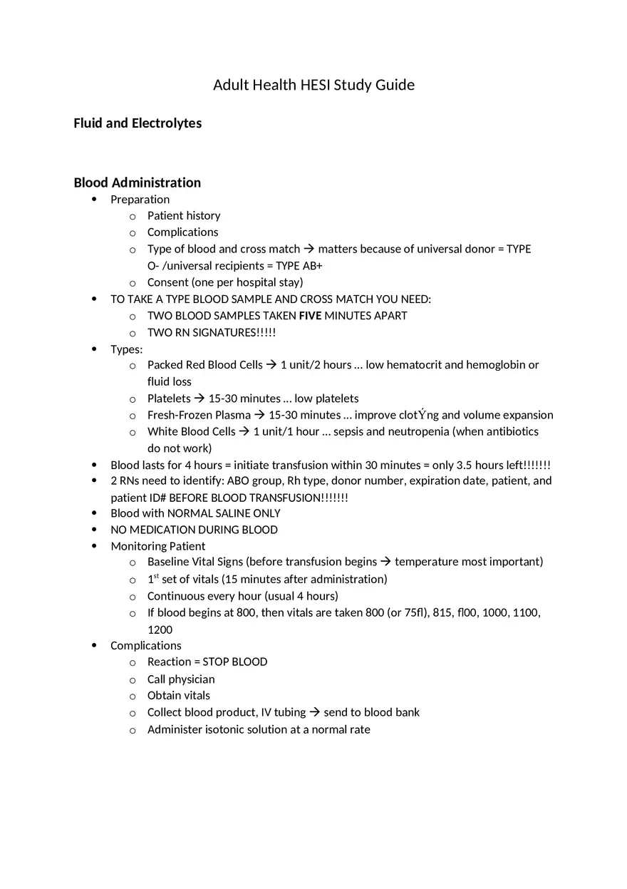 Adult Health HESI Study Guide Part 1 - Page 1