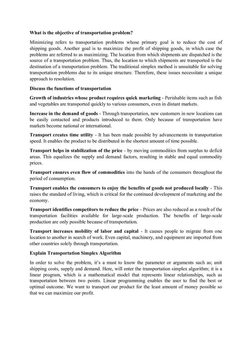 What is the Objective of Transportation Problem - Page 1