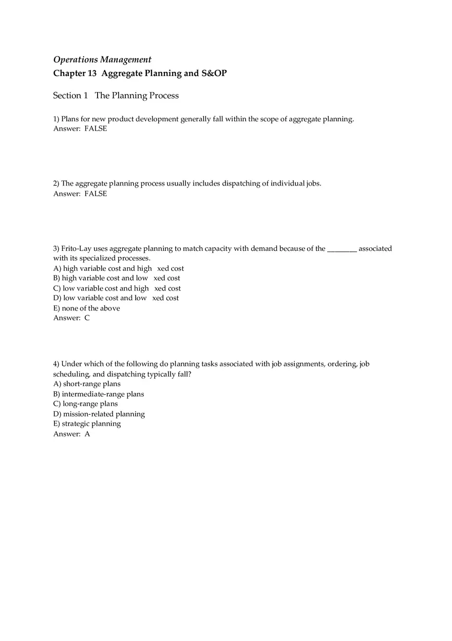 Aggregate Planning and S&OP Answer Key Part 1 - Page 1