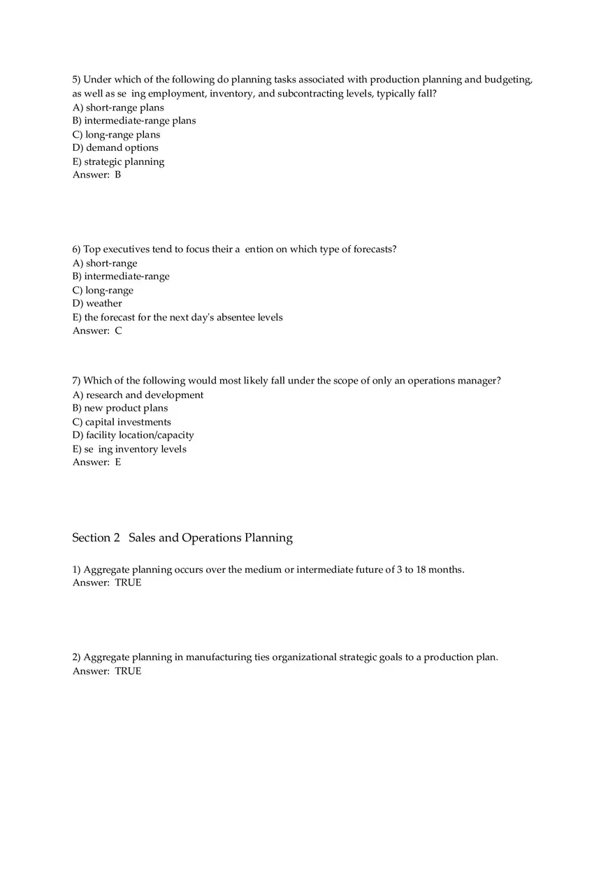 Aggregate Planning and S&OP Answer Key Part 1 - Page 2
