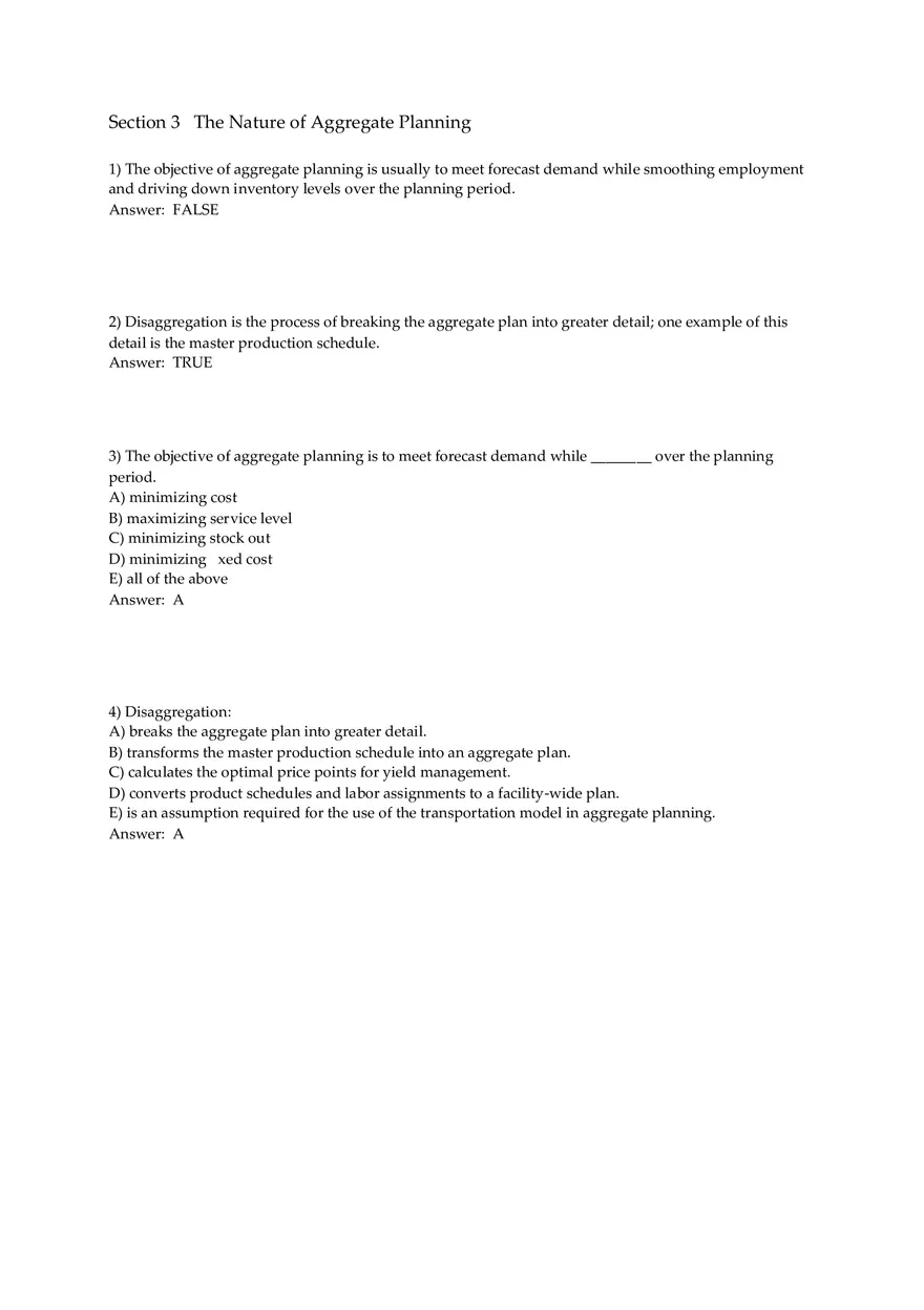 Aggregate Planning and S&OP Answer Key Part 1 - Page 5