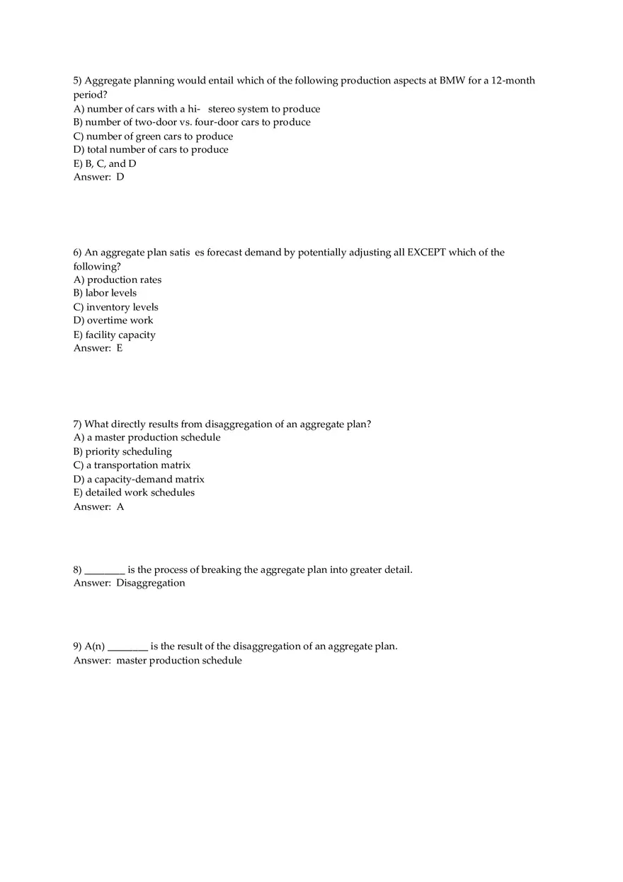 Aggregate Planning and S&OP Answer Key Part 1 - Page 6