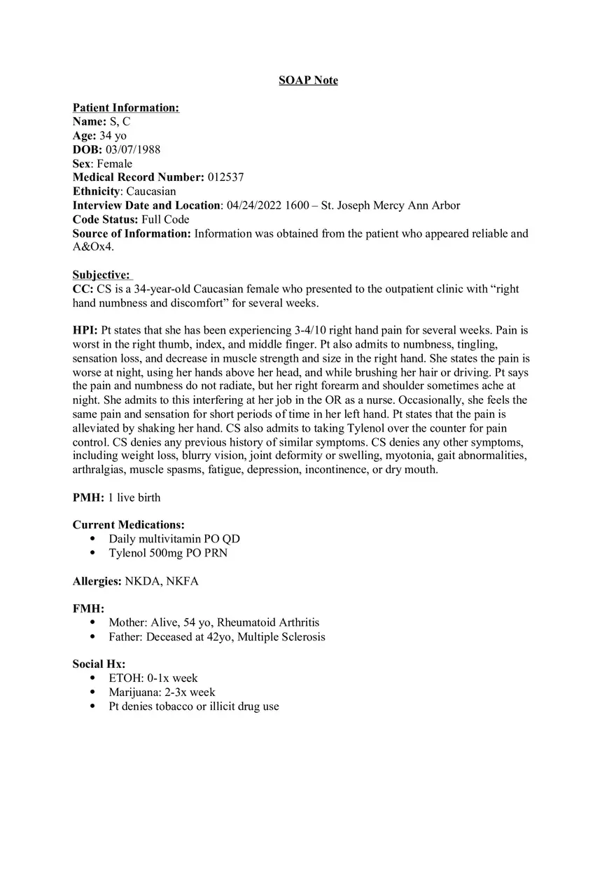 SOAP Carpal Tunnel Syndrome - Page 1