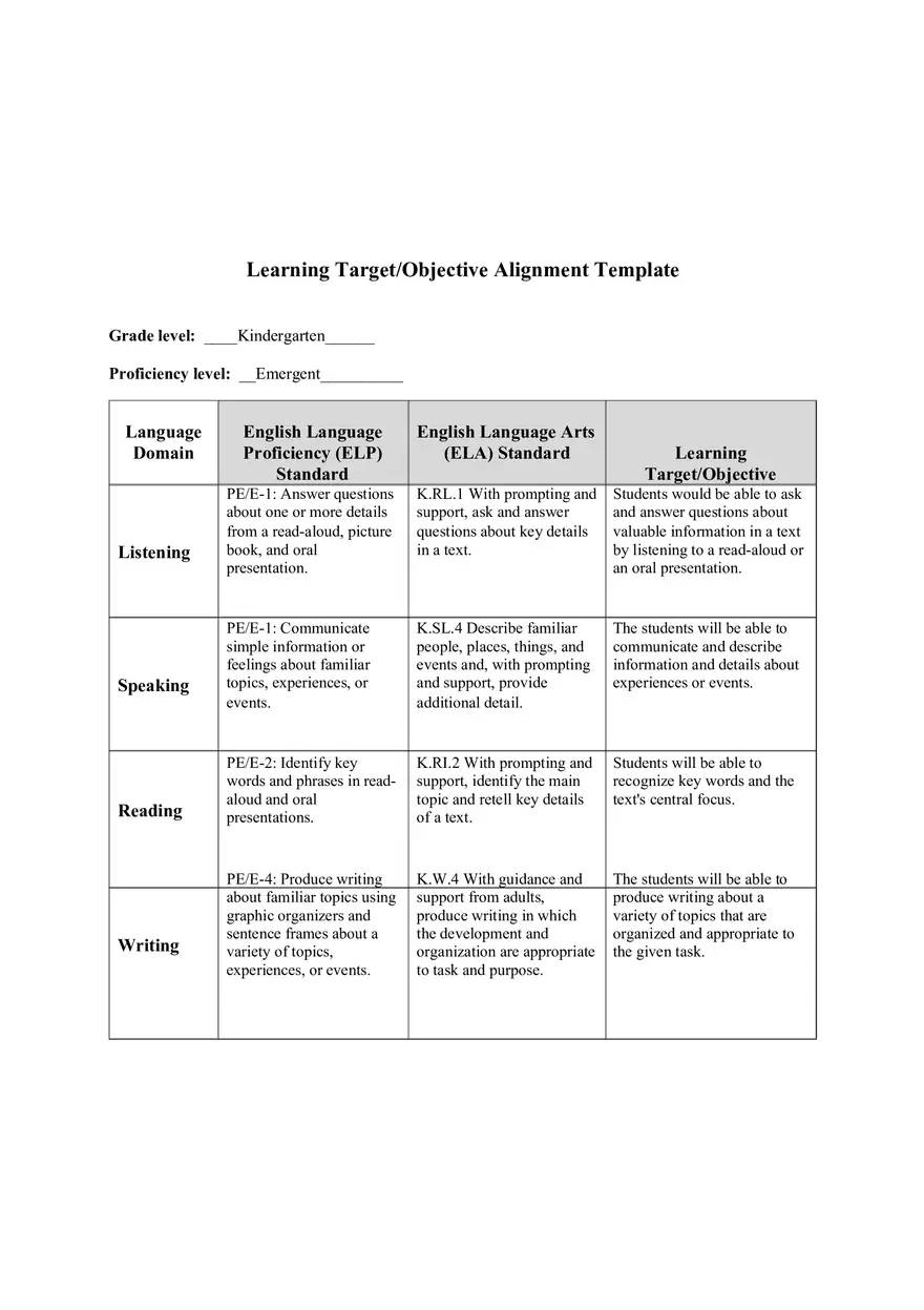 Learning Target Objective Alignment Template - Page 1