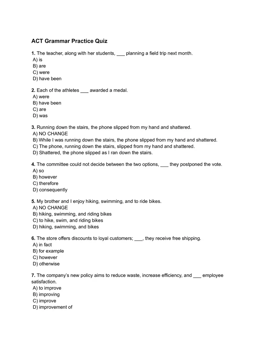 ACT Grammar Practice Quiz - Page 1