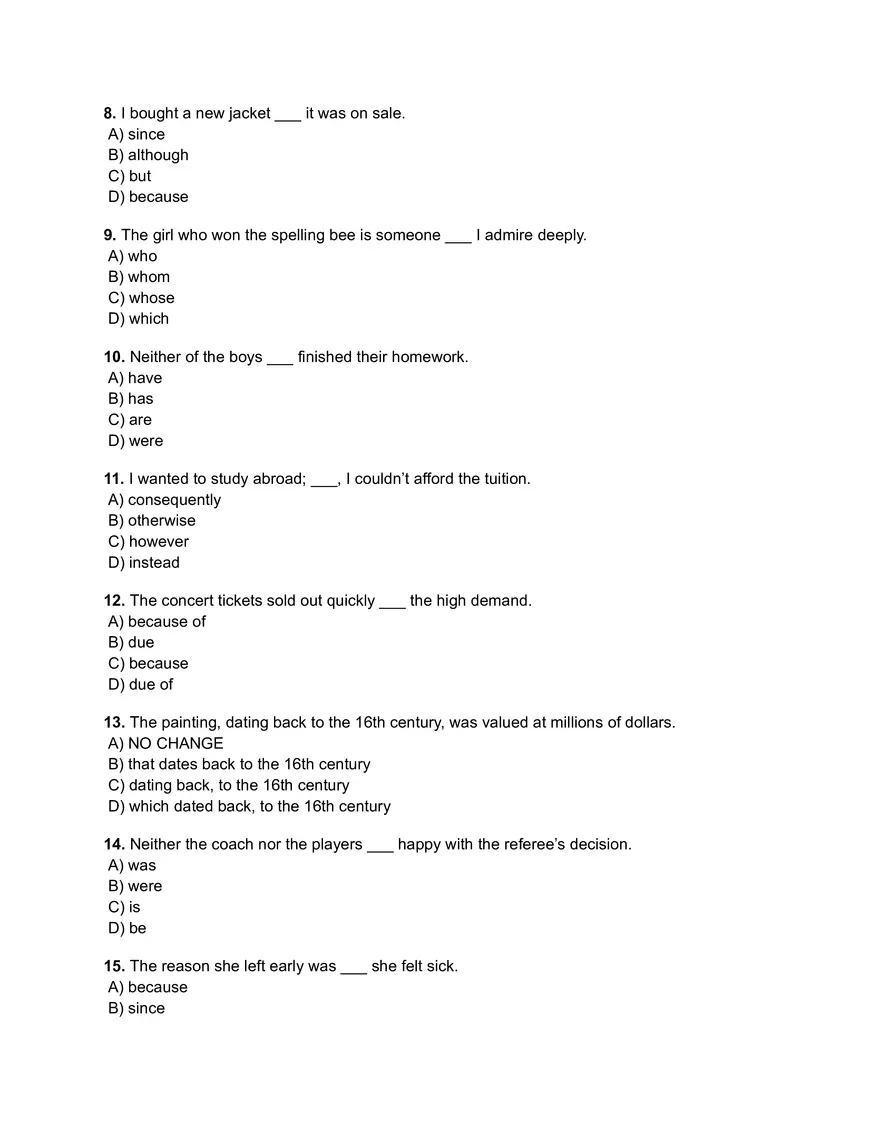ACT Grammar Practice Quiz - Page 2