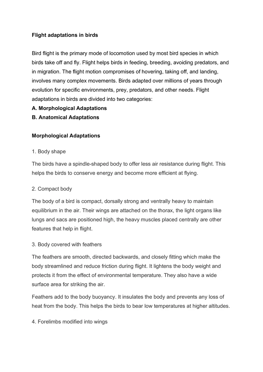 Flight Adaptations in Birds - Page 1