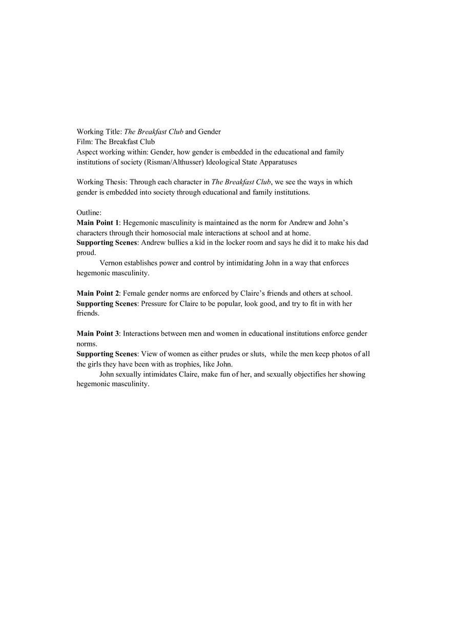 The Breakfast Club and Gender - Page 1