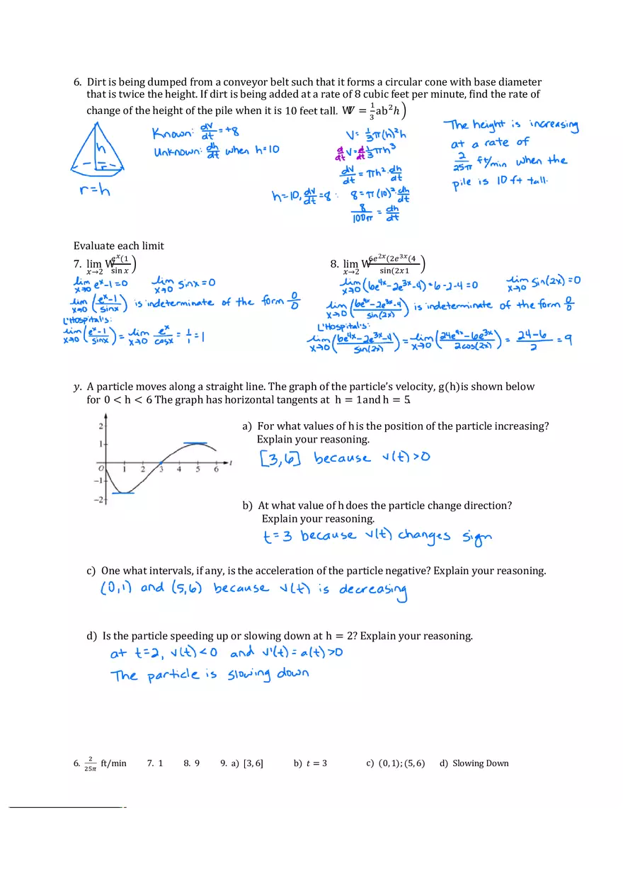 Unit 3 Test Review, Related Rates and Derivative - Page 2