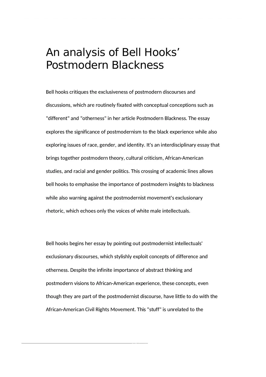 An Analysis of Bell Hooks Postmodern Blackness - Page 1