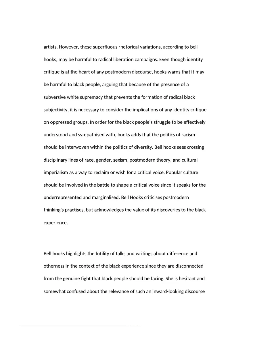 An Analysis of Bell Hooks Postmodern Blackness - Page 4