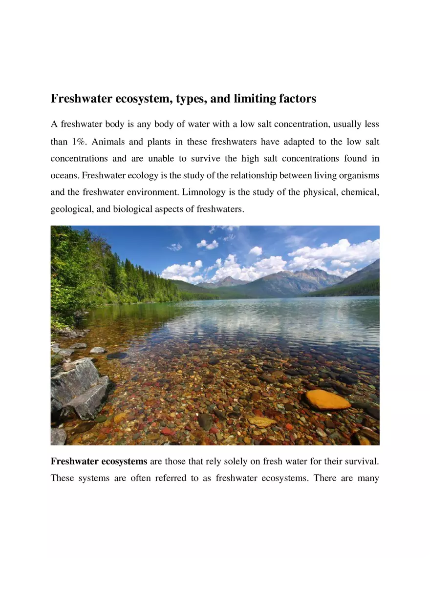 Freshwater Ecosystem, Types, and Limiting Factors - Page 1