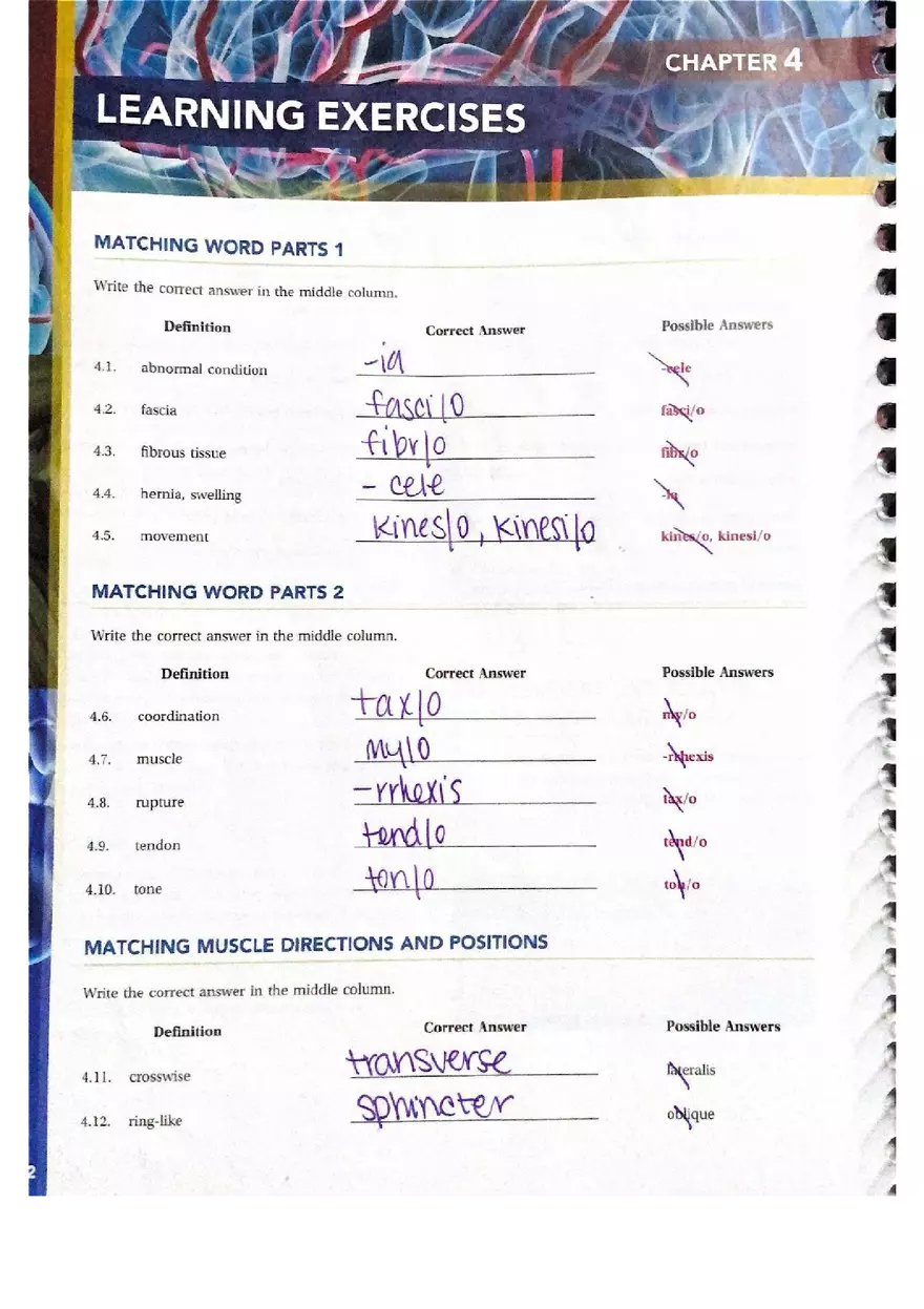 Chapter 4 Questions Muscular Answers - Page 1