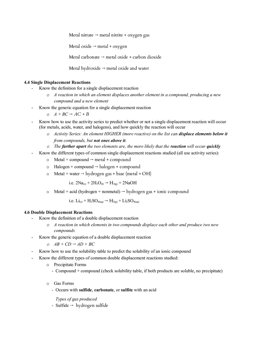 Test 2 Review Chemical Reactions - Page 2