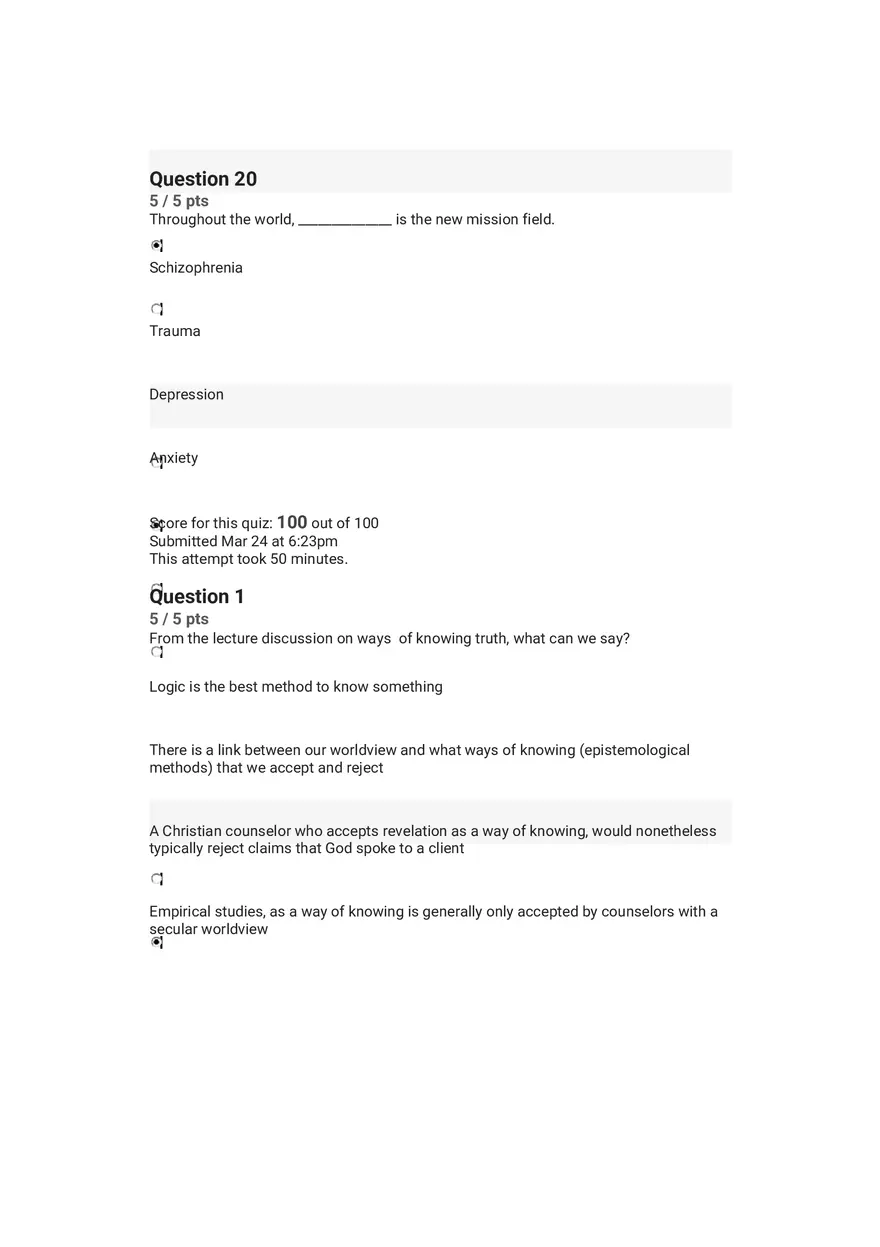 Quiz Worldview and Philosophical Underpinnings in Integrative Counseling Part 2 - Page 8