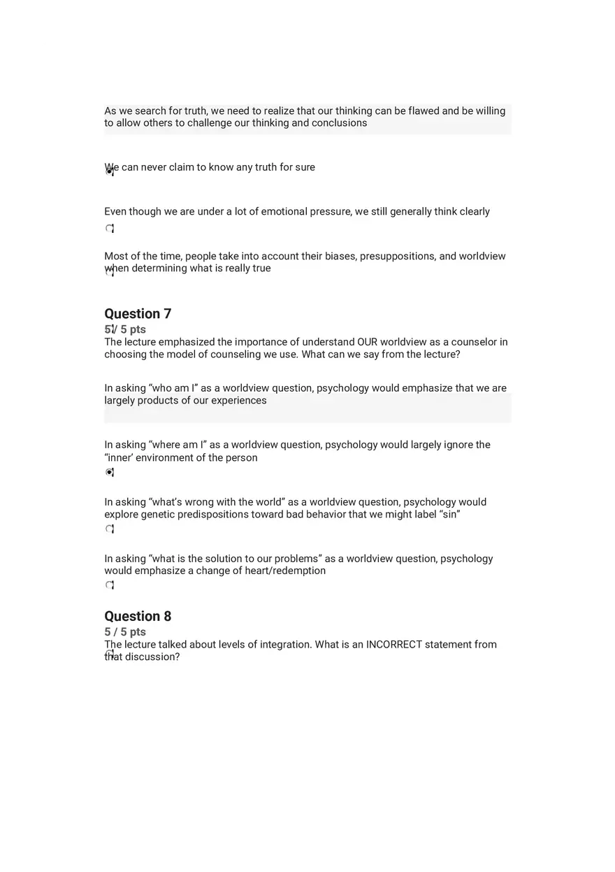 Quiz Worldview and Philosophical Underpinnings in Integrative Counseling Part 2 - Page 2