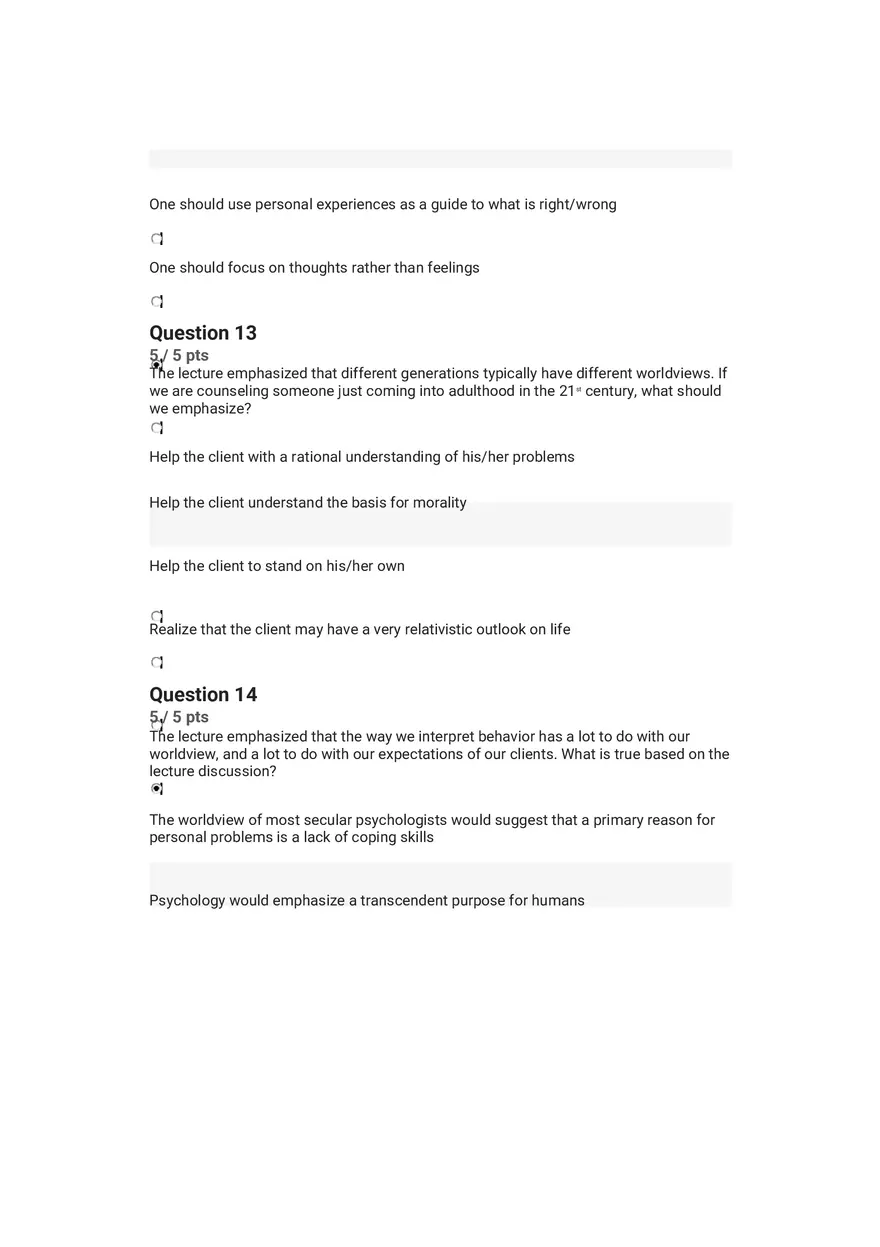 Quiz Worldview and Philosophical Underpinnings in Integrative Counseling Part 2 - Page 5