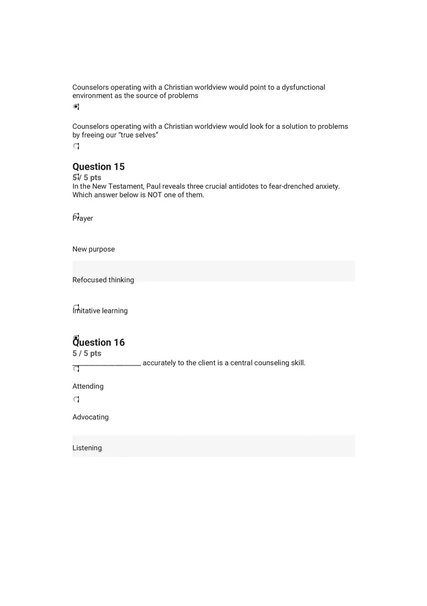 Quiz Worldview and Philosophical Underpinnings in Integrative Counseling Part 2 - Page 6