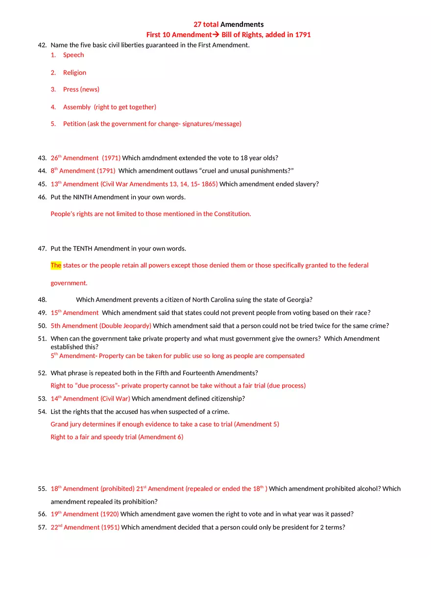 Constitution Scavenger Hunt Answer Key - Page 7