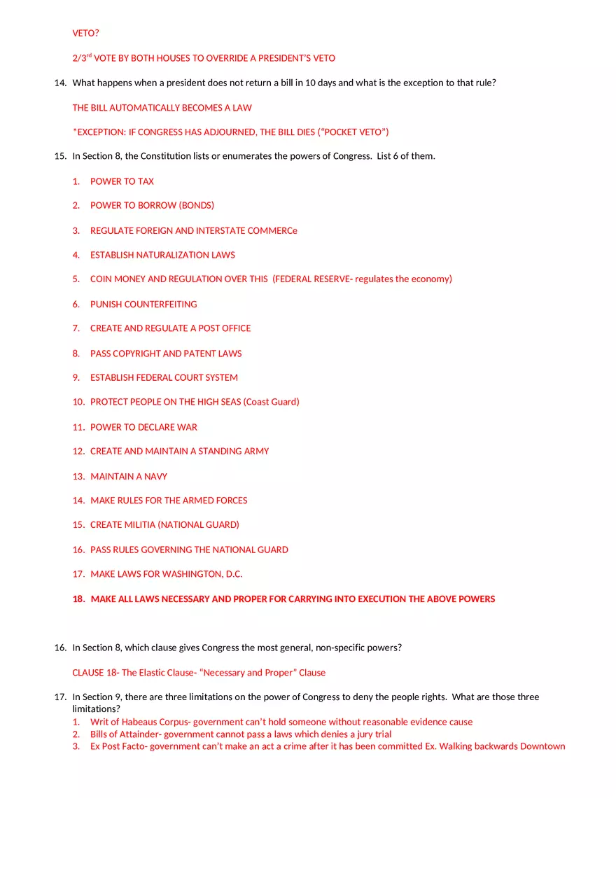 Constitution Scavenger Hunt Answer Key - Page 2