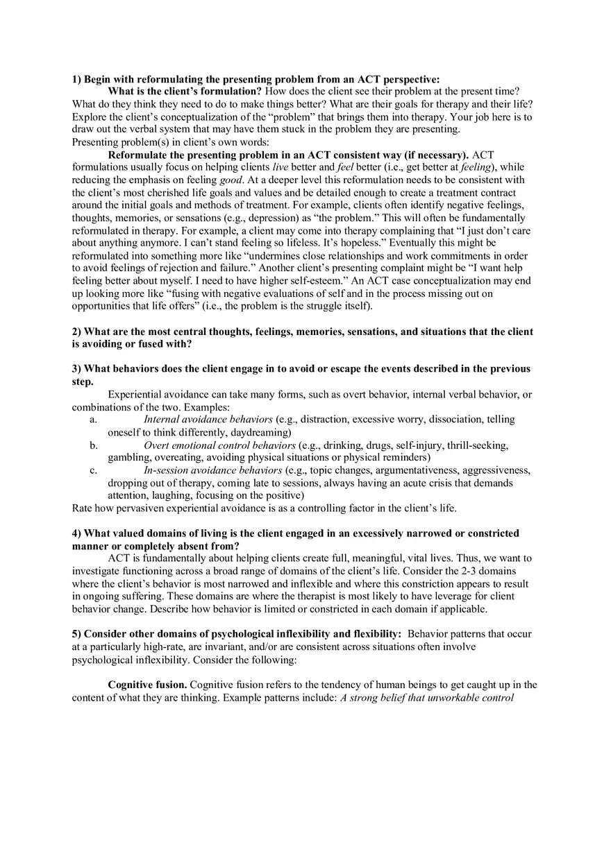 Case Conceptualization Outline from Learning ACT - Page 1