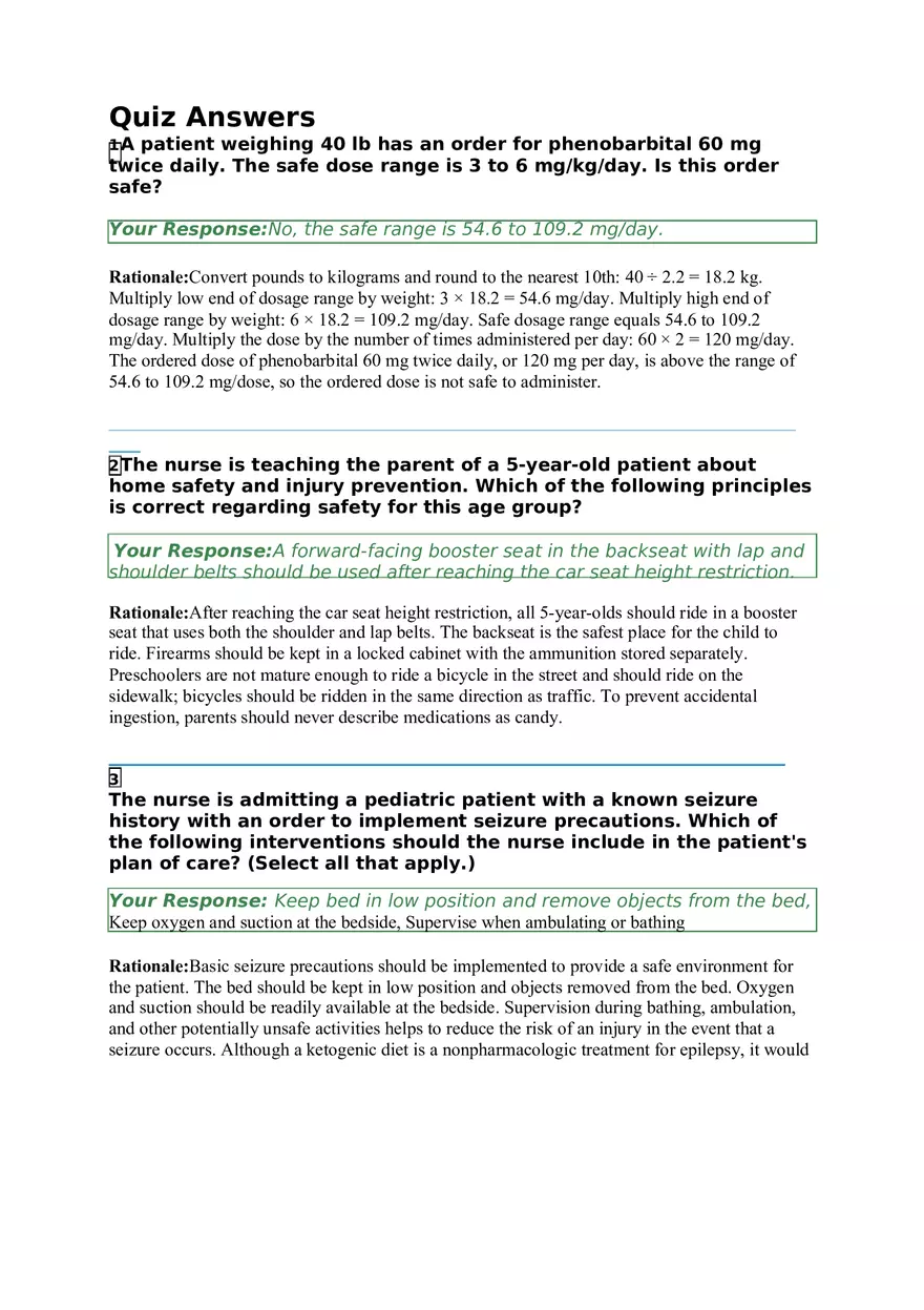 Jackson Webber VSIM Pre Quiz Answers and Rationales - Page 1