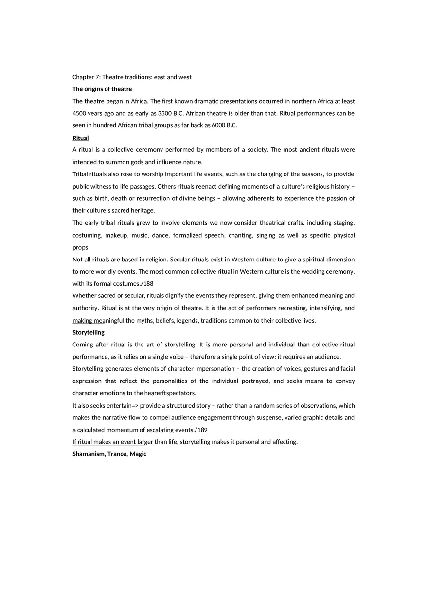 Theatre Traditions East and West - Lecture Notes - Page 1