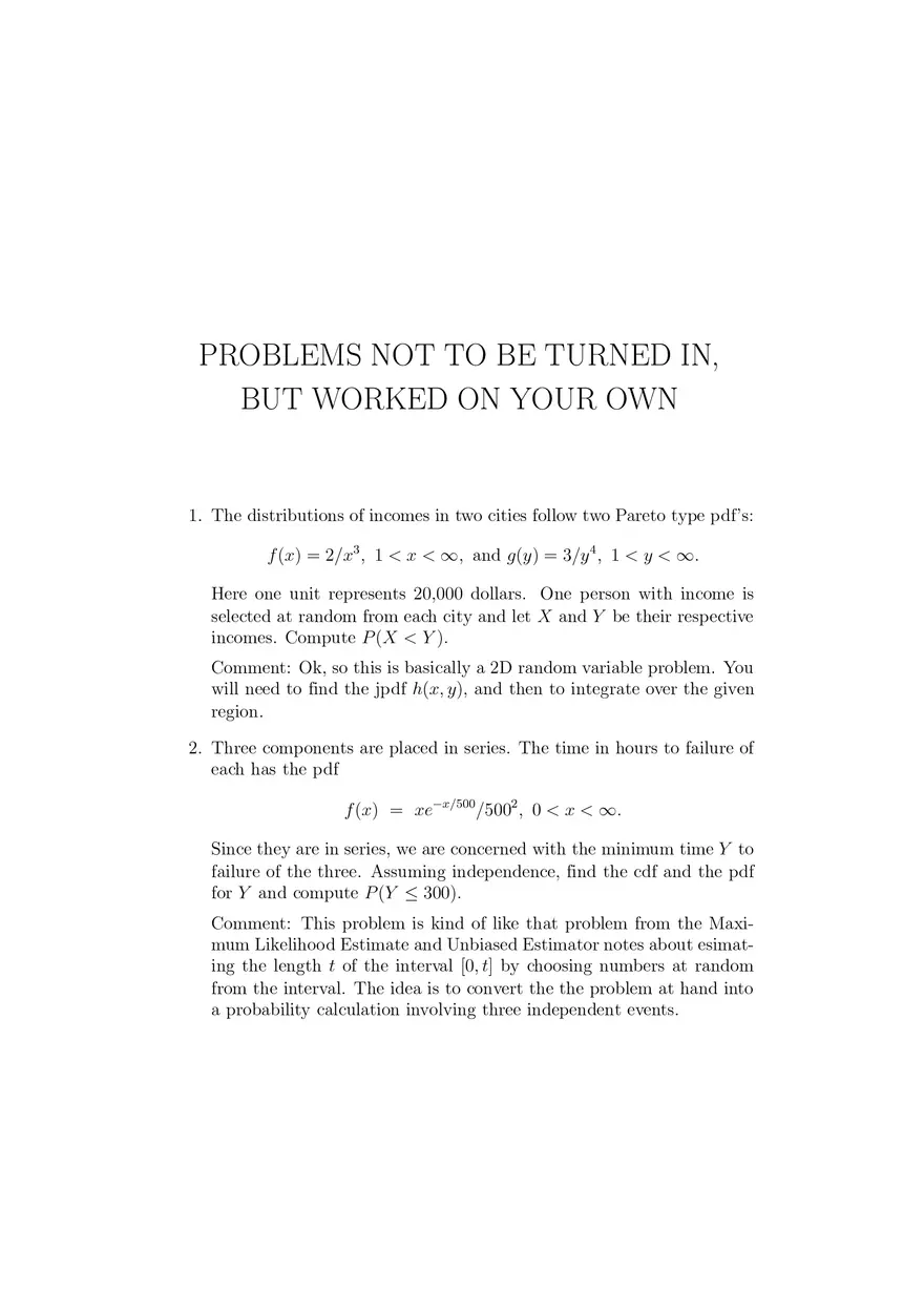 Problems Not to Be Turned In, But Worked On Your Own - Page 1