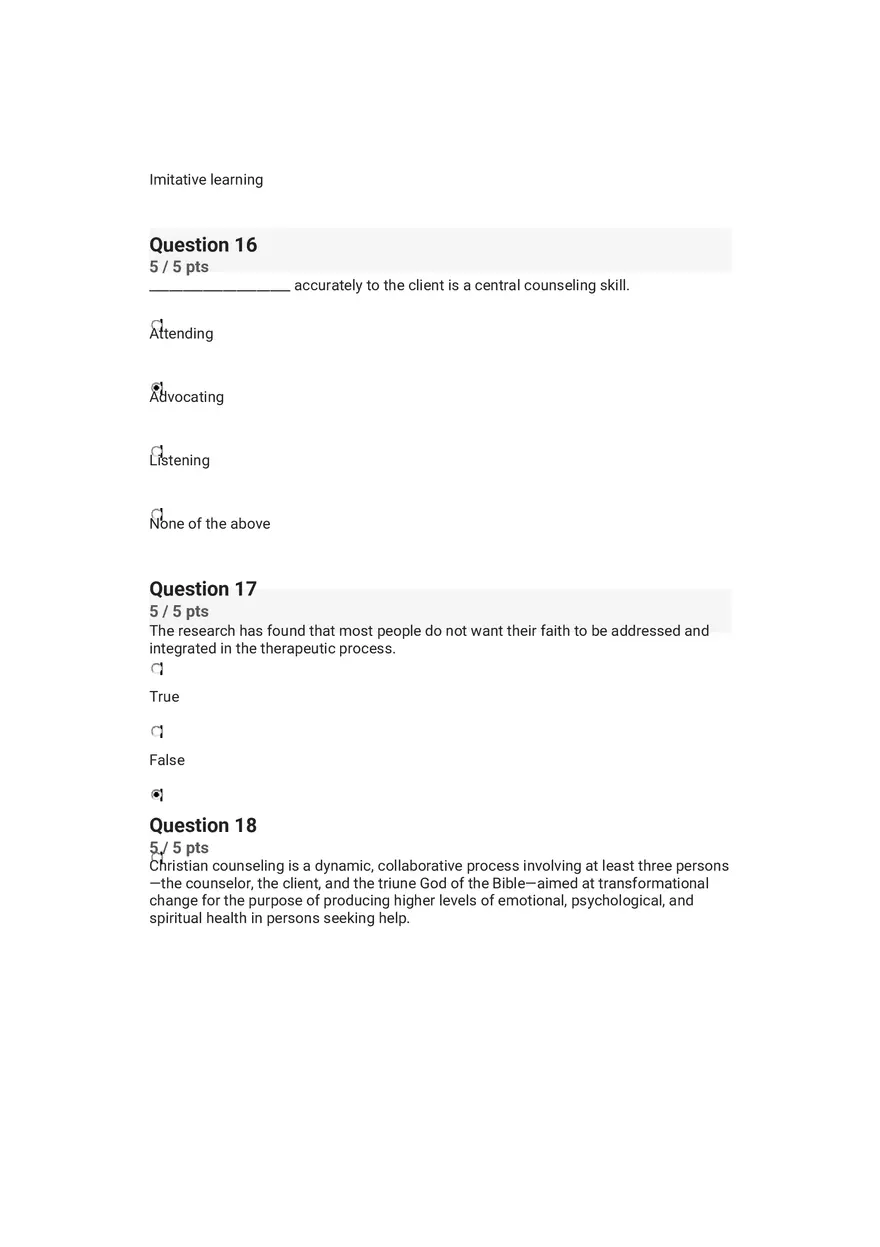 Quiz Worldview and Philosophical Underpinnings in Integrative Counseling Part 3 - Page 7
