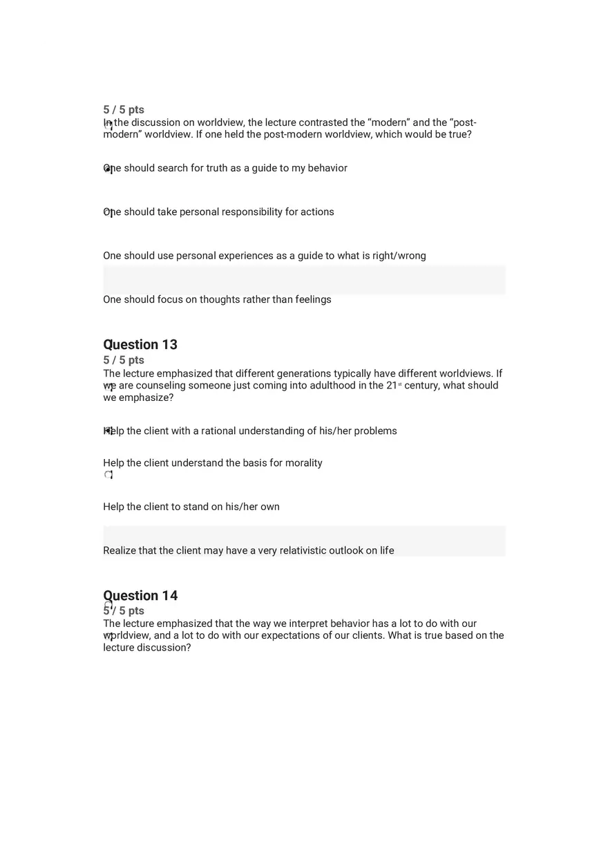 Quiz Worldview and Philosophical Underpinnings in Integrative Counseling Part 3 - Page 10