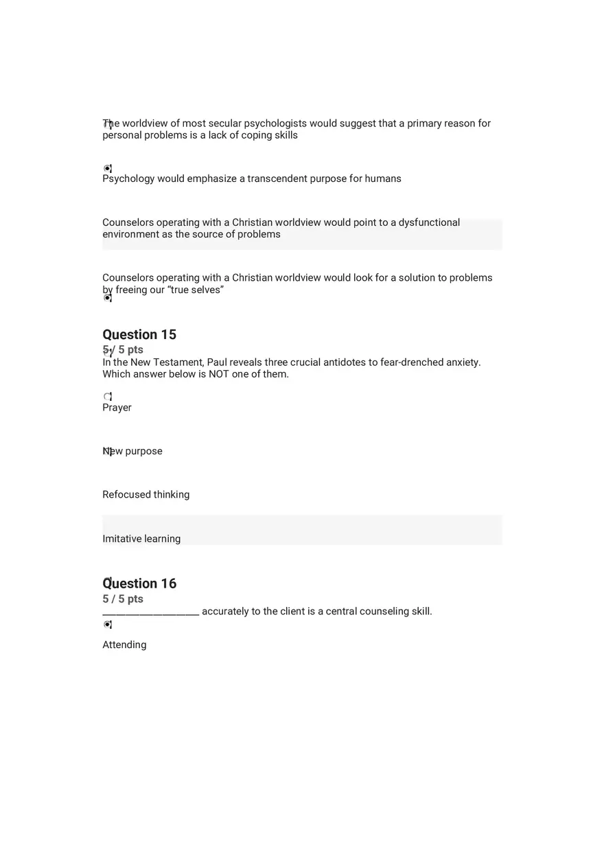 Quiz Worldview and Philosophical Underpinnings in Integrative Counseling Part 3 - Page 11