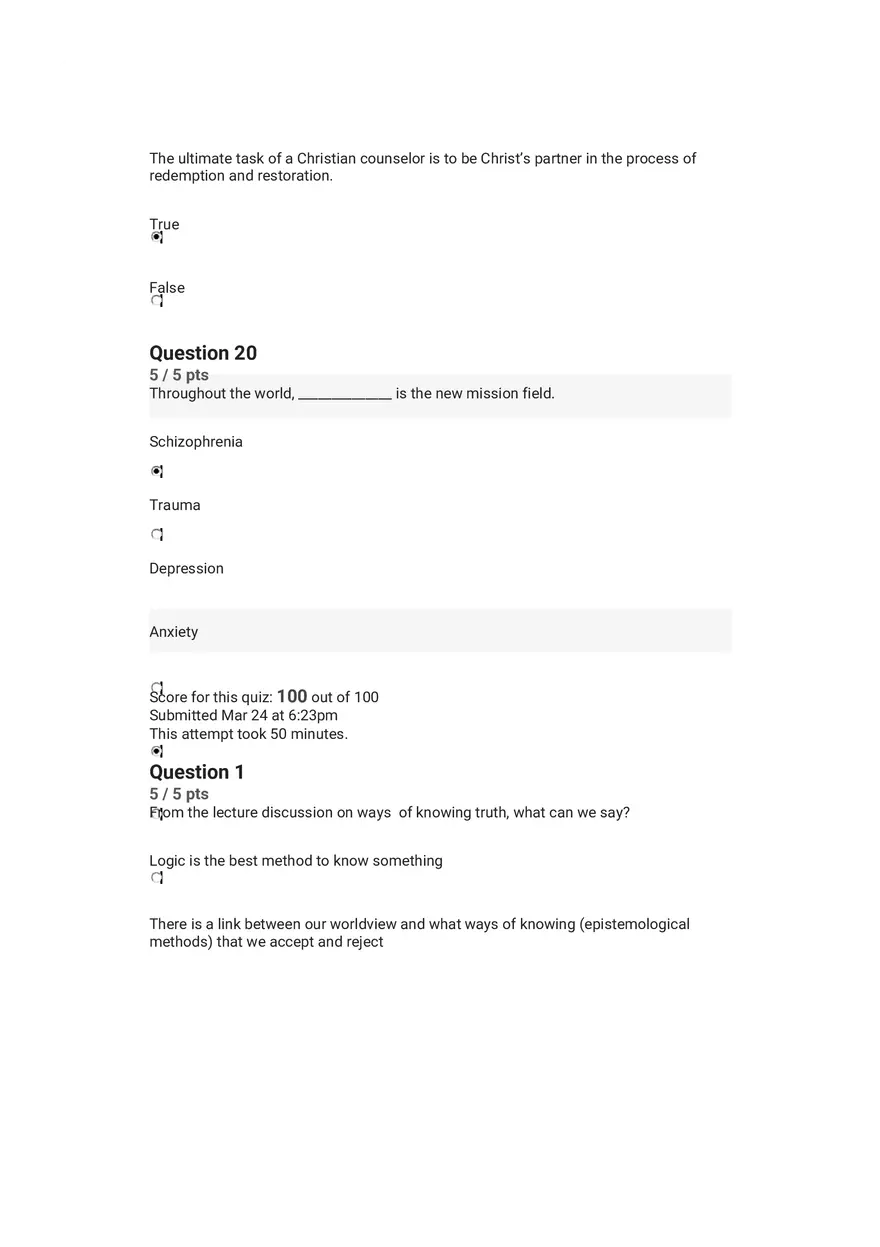 Quiz Worldview and Philosophical Underpinnings in Integrative Counseling Part 3 - Page 13