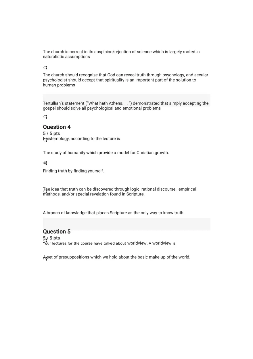 Quiz Worldview and Philosophical Underpinnings in Integrative Counseling Part 3 - Page 15
