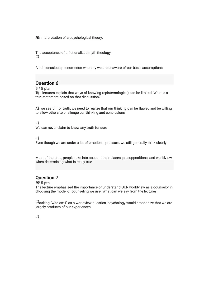 Quiz Worldview and Philosophical Underpinnings in Integrative Counseling Part 3 - Page 16