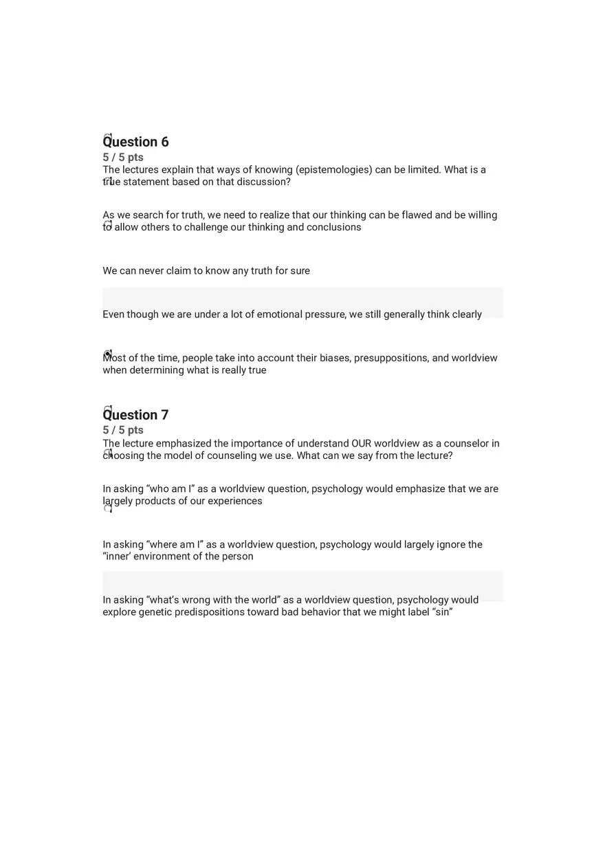 Quiz Worldview and Philosophical Underpinnings in Integrative Counseling Part 3 - Page 1