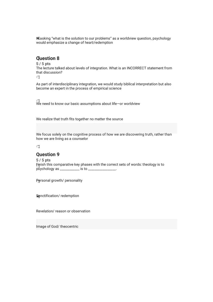 Quiz Worldview and Philosophical Underpinnings in Integrative Counseling Part 3 - Page 2